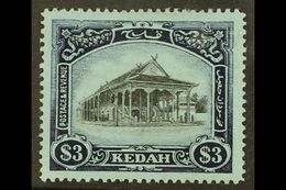 KEDAH 1912 $3 Black And Blue On Blue Council Chamber, SG 13, Very Fine Mint. For More Images, Please Visit Http://www.sa - Autres & Non Classés