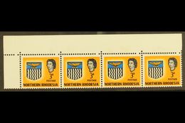 1963 3d Top Marginal, Horizontal Strip Of Four, Each Showing Missing Perf. Hole VARIETY Between Stamp And Margin, SG 78, - Nordrhodesien (...-1963)