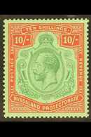 1913-21 10s Green And Deep Scarlet / Green, Wmk Mult Crown CA, SG 96e, Never Hinged Mint. For More Images, Please Visit  - Nyasaland (1907-1953)