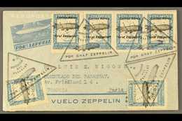 1931 Illustrated Zeppelin Stationery Air Letter To France Franked 3c On 4c Zeppelin Ovpt (2) And 4c Zeppelin Ovpt Stamp  - Paraguay