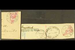 1895 BISECTS. 1s Rose-carmine Perf 12½ Diagonally Bisected (SG 25a) Very Fine Used On Piece Tied By Blue "Apia May / 19  - Samoa