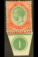 1913-24 £1 Green & Red,SG 17, Mint Very Lightly Hinged With Margin At Base With Plate Number. For More Images, Please Vi - Unclassified