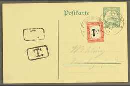 1917 (4 Jul) Disallowed German S.W.A. 5pf Postal Card With 1d Union Postage Due Affixed, These With Fine "SWAKOPMUND" Cd - South West Africa (1923-1990)
