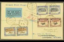 1932 FLIGHT COVER Reg'd Cover To England, Franked 3d & 10d Airmail Bilingual Pairs, Plus 3d Pair, Tied By "Windhoek / Ai - South West Africa (1923-1990)