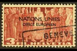 INTERNATIONAL ORGANIZATIONS UNITED NATIONS 1950 3f Red-brown Overprint (Michel 18, SG LU18), Very Fine Used, Fresh. For  - Andere & Zonder Classificatie