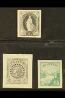 PROOFS A Trio Of Proofs Incl 1882 3fr Standing Helvetia In Black On Card, 1880s 50c Laureated Head Surrounded By A Circl - Other & Unclassified