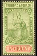 1921-22 (wmk Mult Script CA) £1 Green And Carmine, SG 215, Very Fine Mint. For More Images, Please Visit Http://www.sand - Trinité & Tobago (...-1961)