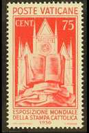 1936 75c Carmine "Catholic Exhibition", Sass 51, SG 51, Never Hinged Mint. For More Images, Please Visit Http://www.sand - Autres & Non Classés