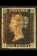 1840 1d Black 'LC' Plate 6, SG 2, Used With 4 Margins & Red MC Cancellation. For More Images, Please Visit Http://www.sa - Zonder Classificatie