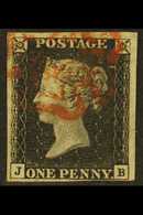 1840 1d Black 'JB' Plate 1b With WATERMARK INVERTED, SG 2Wi, Used With 4 Margins & Attractive Red MC Cancellation. A Bea - Non Classés