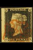 1840 1d Black 'GA' Plate 1a, SG 2, Used With 4 Small To Huge Margins Including Part Sheet Margin At Left, Cancelled By P - Zonder Classificatie