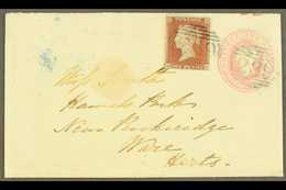 1841 1d Red- Brown Imperf. Uprating An 1852 (17 Apr) 1d Pink Envelope To Ware, Tied By Dawlish Numeral In A Bluish Ink.  - Andere & Zonder Classificatie