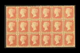 1856-58 1d Pale Rose Perf 14, Wmk Large Crown, SG 39, MINT BLOCK OF 18 'RE - TJ' , Eleven Examples Never Hinged, The Oth - Autres & Non Classés