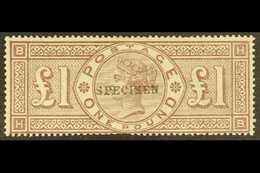 1884 £1 Brown- Lilac Wmk Crowns, Overprinted "SPECIMEN", SG 185s, Mint Part OG, Some Short Perfs And A Repaired Tear At  - Autres & Non Classés