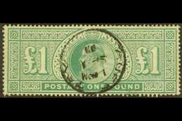 1902-10 £1 Dull Blue- Green De La Rue, SG 266, Very Fine Used With Choice Central Cds Pmk Of 1 Sept 1911. A Beauty. For  - Sin Clasificación