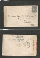 Australia. 1918 (27 Apr) Melbourne - Netherlands, Veendam (6 July) 2 1/2d Blue 'roo Single Fkd Cds Envelope + WWI Censor - Andere & Zonder Classificatie