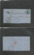 Belgium. 1865 (30 Aug) Gand - Amsterdam, Netherlands. EL Full Text Fkd 20c Blue Perf, Tied Dots Romboid Cds. VF. - Autres & Non Classés