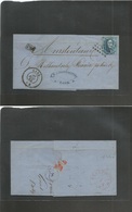 Belgium. 1865 (30 Aug) Gand - Amsterdam, Netherlands. EL Full Text Fkd 20c Blue Perf, Tied Dots Romboid Cds. VF. - Andere & Zonder Classificatie