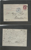 Belgium. 1884 (25 Nov) Anvers - Spain, Coruña (North East Galicia Region) 10c Red / Grey Stat Card, Cds. Via Paris. Fine - Autres & Non Classés
