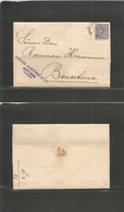 BELGIUM. 1893 (26 July) Anvers Station - Spain, Barcelona. EL Full Text Fkd 25c Blue / Salmon, Cds. VF + Dest. - Sonstige & Ohne Zuordnung