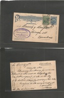 Bolivia. 1915 (15 Junio) La Paz - Spain, Barcelona. Reply Half Stat Card 2c Blue + 5c Green Adtl, Tied Cds. Scarce + Bet - Bolivie