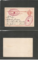 Brazil -Stationary. C. 1908-13. Brazil Red Cross. 50rs Red-rose Stat Card, Doble Oval Cacheted On Local Usage. VF. - Autres & Non Classés