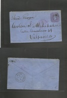 Chile - Stationery. 1876 (13 June) Santiago - Valp (14 June) London "C" Print, 159x90 Mm (d) 5c Lilac, Bluish Stat Env.  - Cile