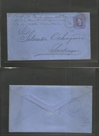 Chile - Stationery. 1878 (19 Jan) Valp - Santiago (20 Jan) De La Rue Print Size "d" 159x90. 5c Lilac / Bluish Paper With - Chili