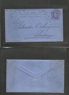 Chile - Stationery. 1878 (19 Jan) Valp - Santiago (20 Jan) De La Rue Print Size "d" 159x90. 5c Lilac / Bluish Paper With - Chile