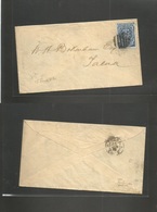 Chile. 1882. Pacific War Time. 5c Blue Fiscal Provisional, Tied Oval Grill Lines. With Arrival Cachet. Adressed To Tacna - Chili