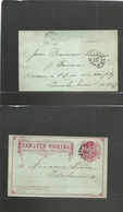 Chile - Stationery. 1887 (1 Enero) Limache - Talcahuano. Via Santiago (shoehorse Ds) All Three Cancels Dated 1-ENERO-87. - Chili