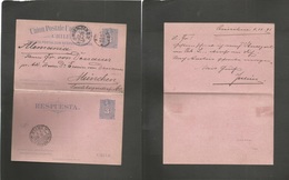 Chile - Stationery. 1891 (1 Nov) Quirihue - Germany, Munich (20 Dec) 3c Blue / Pinkish Doble Stat At Card, Missed On Way - Chile