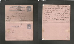 Chile - Stationery. 1892 (19 Nov) Santiago - Belgium, Louvrain (23 Dec) Doble Card 3c Blue Stat Card Used On Way Out. Fi - Chili