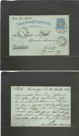 Chile - Stationery. 1894 (17 Febr) ARGENTINA RARE CORDOBA CANCEL Arrival On Front. Santiago - Cordoba, General Paz, Arge - Chili