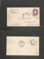 Chile - Stationery. 1894 (15-16 Marzo) Santiago - USA, Cleveland, DM. 5c Lilac Stat Env On Ivory Paper With TRIPLE Lines - Cile