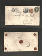 Chile. 1894 (22 Sept) Valp - Uk, Colchester (Oct 29) Registered 20c Dark Green Stat Env + 2 Adtls Incl 15c + 25c (scarce - Chile