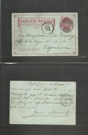 Chile - Stationery. 1896 (1 Jan) Santiago - Valp (1 Jan) 2c Red / Greenish Stat Card, Cds + "NI" Special Ring Cachet (xx - Chile