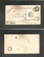 Chile - Stationery. 1896 (23 March) Santiago - London, UK (19 April) Registered 20c Dark Green Stat Env + R-label. Via A - Cile