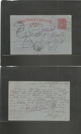 Chile - Stationery. 1899 (14 Febr) Valp - USA, NY (16 March) 3c Red Bluish Stat Card "REZAGOS (rebuts)" Winged Wheel Cac - Chili