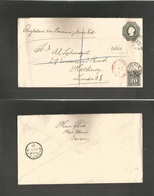 Chile. 1902 (27 June) Iquique - UK, Hackney (Aug 1) Registered 20c Dark Green Colon Stationary Envelope + 20c Perce Grey - Cile