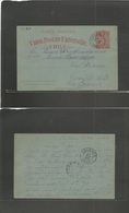 Chile - Stationery. 1902 (24 Nov) Puerto Varas - Valdivia (26 Nov) Via Osorno. 3c Red / Bluish Stat Card. Very Rare Depa - Cile