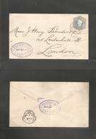 Chile - Stationery. 1903 (26 May) Arica - UK, London. 10c Bluish / White Paper Stat Env. VF And Used. - Chile