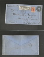 Chile. 1903 (24 Sept) Valp - France, Paris (26 Oct) Registered 20c Dark Green / Bluish Paper Stat Env + Scarce Issue 30c - Chili
