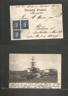 Chile - Xx. 1904 (12 Sept) Valp - Germany, Dresden (18 Oct) Early Ppc Balboa Ovptd 1c Blue (x3) Cds. Fine. - Chile