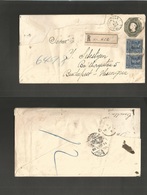 Chile - Stationery. 1906 (6 Aug) Tocopilla - Hungary, Budapest (21 Sept 1906) Registered 20c Dark Green Stat Env + 2 Adt - Chile