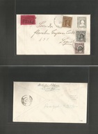 Chile - Stationery. 1907 (July) Santiago - Ligua (22 July) Registered 2c Grey Stat Env + 3 Adtls. Mixed Issues. R-Santia - Chili