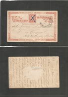 Colombia. 1891 (30 Oct) Barranquilla - CURAÇAO. 2c Red Stat Card, Per Cross + Cds. Better Rare Intercaribbean Destinatio - Colombie