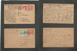 Czechoslovakia. 1920-1. Paskau + Witkowitg. 2 Multifkd Stationary 15 And 20c Red Cards To Netherlands. Scarce Dest + Nic - Autres & Non Classés