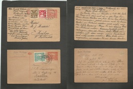 Czechoslovakia. 1920-1. Paskau + Witkowitg. 2 Multifkd Stationary 15 And 20c Red Cards To Netherlands. Scarce Dest + Nic - Andere & Zonder Classificatie