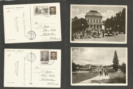 Czechoslovakia. 1953 (5-6 Feb) Prague - Netherlands, Vierhouter. Pair Of Photocard Stationaries + Adtls. VF + Scarce Cir - Autres & Non Classés